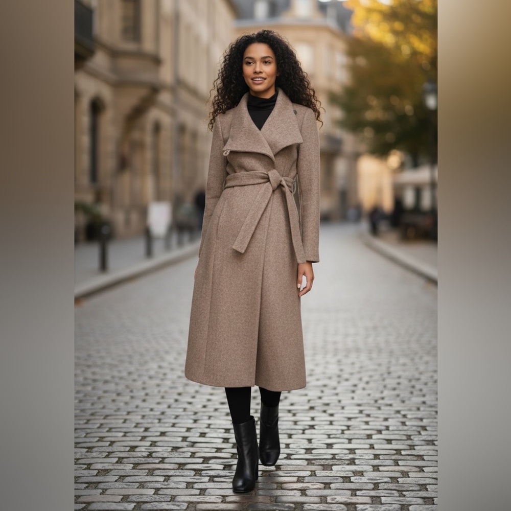 Brand new Keneth Cole Maxi Wool Blend Trench Coat Fencer Collar Taupe Brown Sz 4